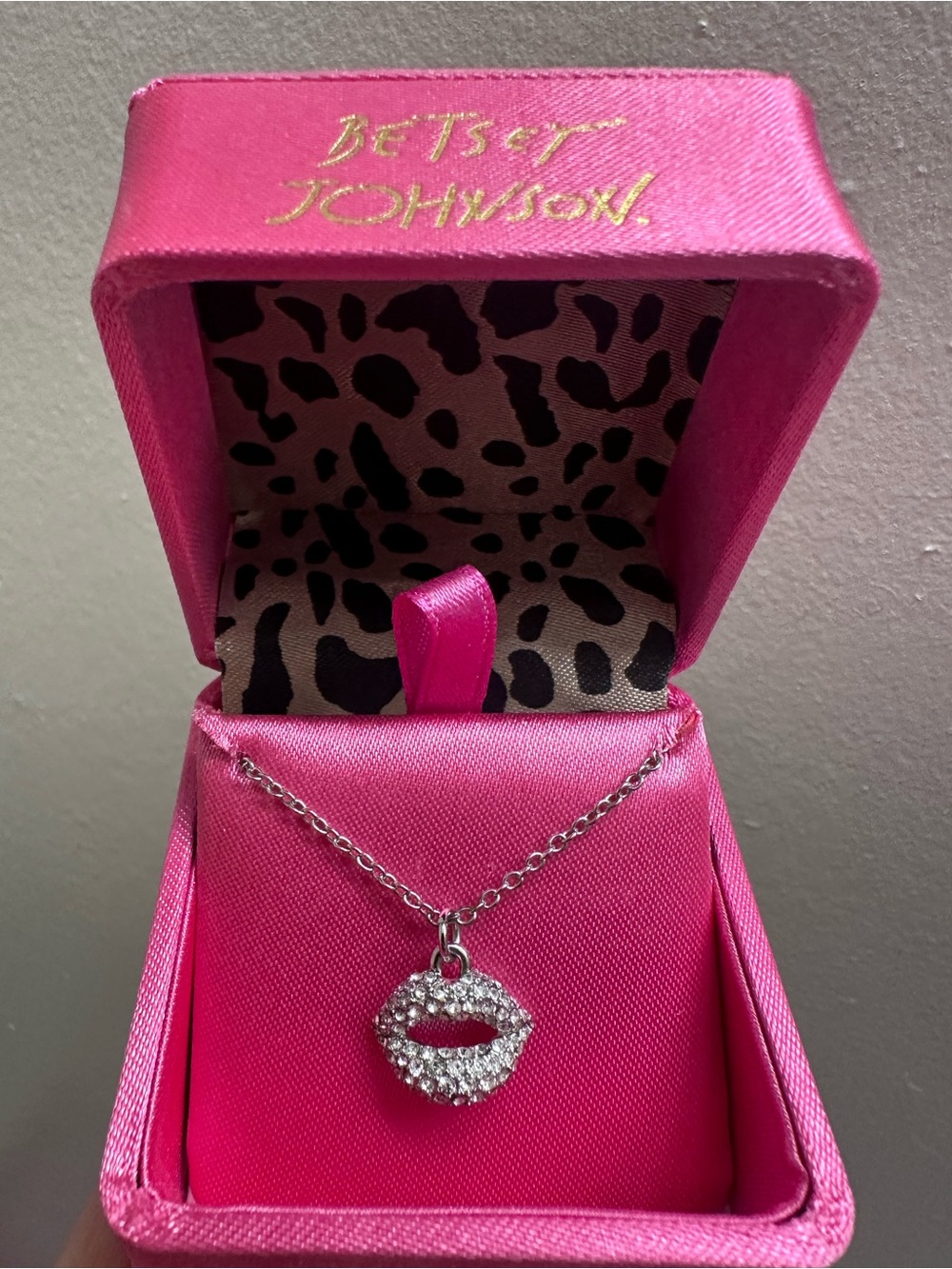 Betsey Johnson RARE Silver KISS ME Necklace with Crytals
